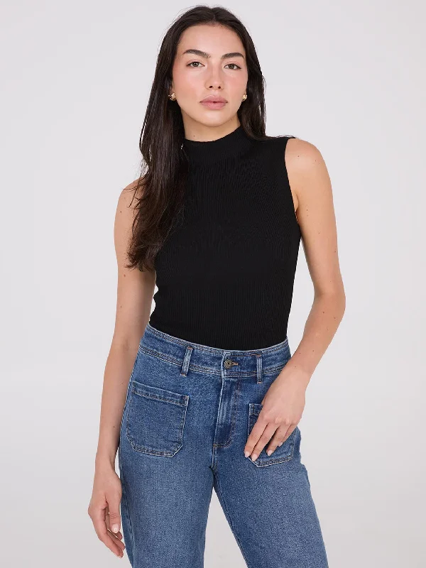 Ribbed Funnel Neck Sleeveless Sweater Zippered Buttoned Snapped