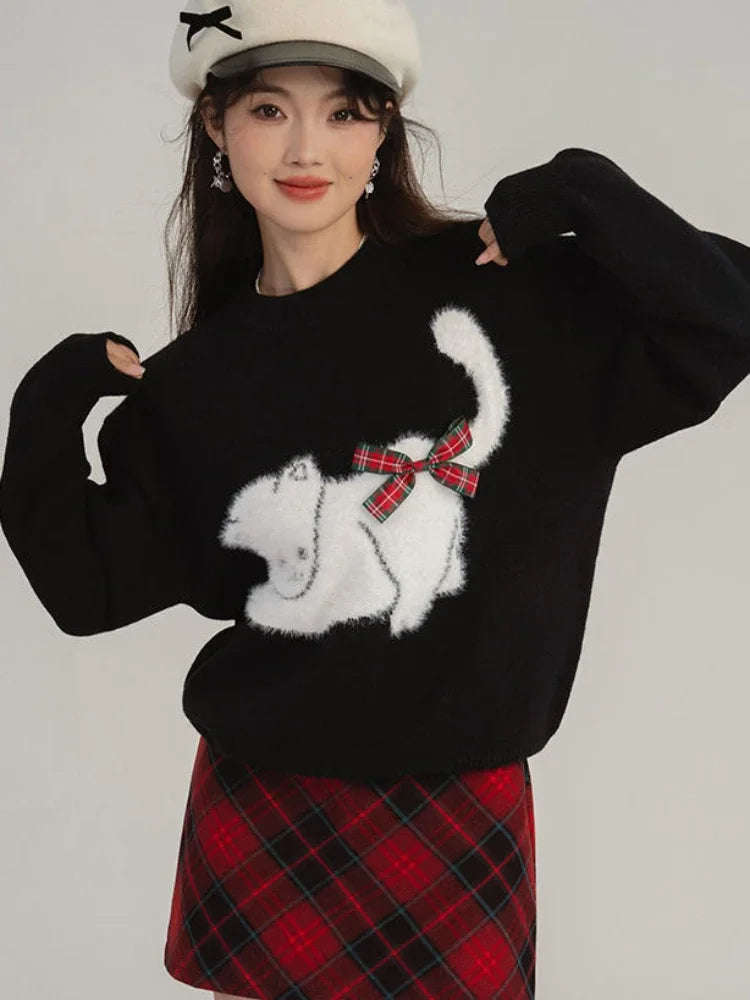 Fashion Kitty Cashmere Knitted Autumn Winter Sweater Layered Multi-layer Single Layer