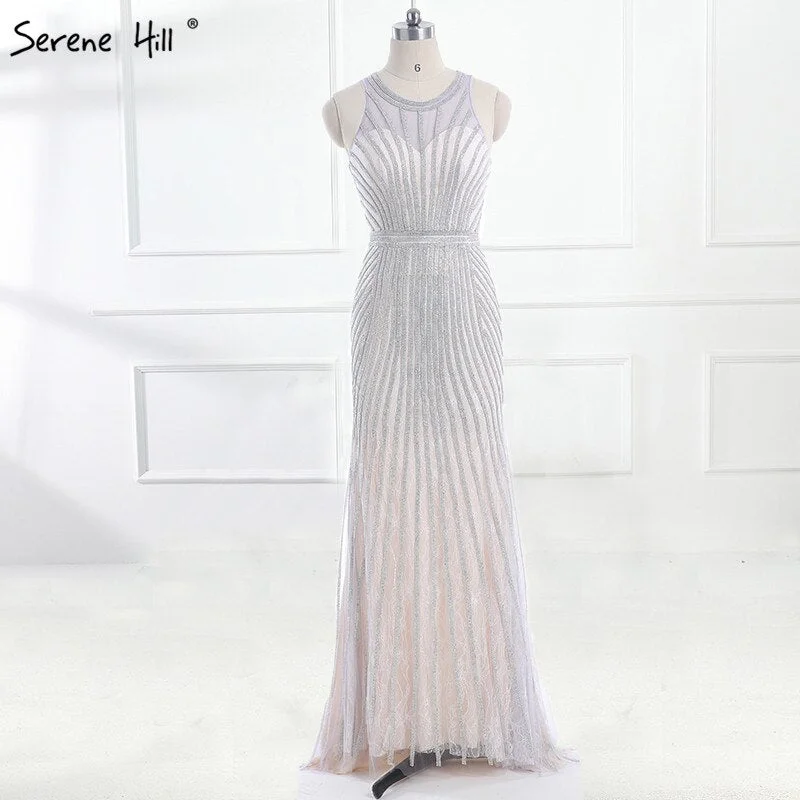 On Sale no return no refundSale Fashion Halter Gold Evening Party Dress Real Photos Nude  Tulle Diamond Party Occasion 2025 Formal Long Evening Dress LA6008 Tunics Summer linen