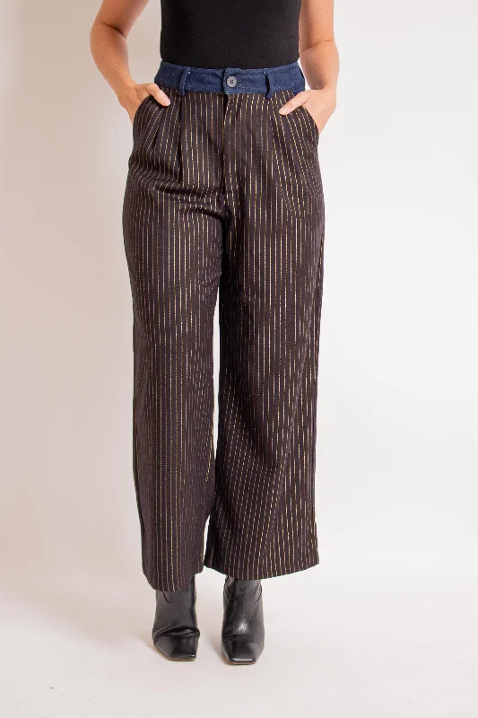 Pinstripe Wide Leg Pant Casual Drawstring Pants