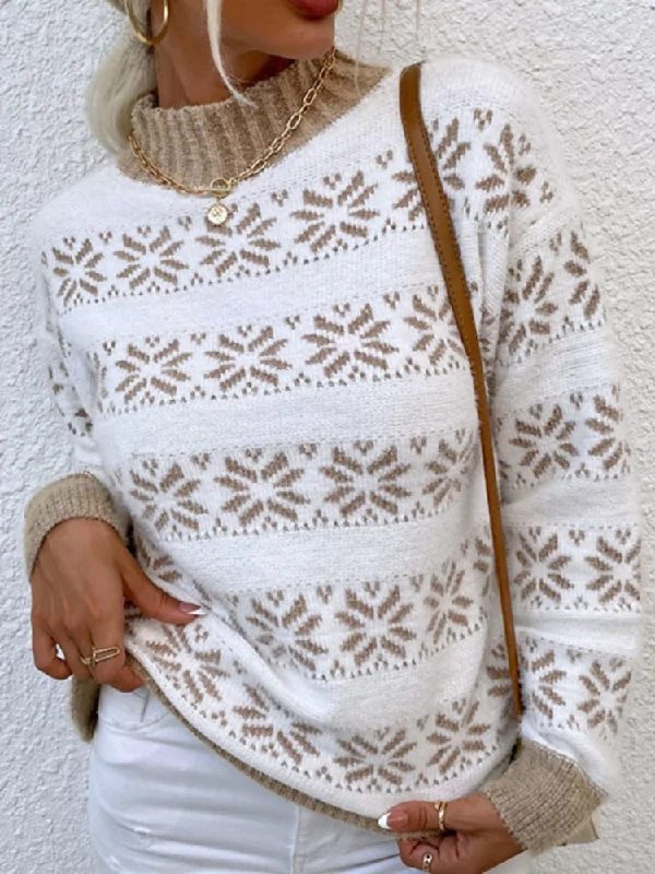 DressBetty - Snowflake Turtleneck Loose Sweater Polka Dot Checkered Tartan