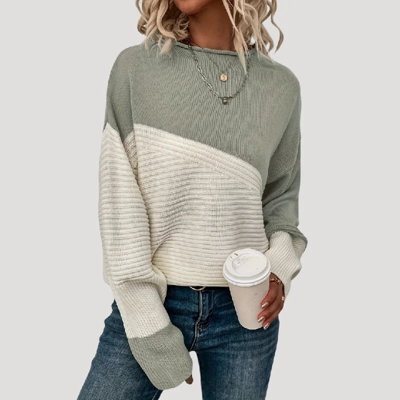 Chic color block knitted sweater Spandex Rayon Corduroy