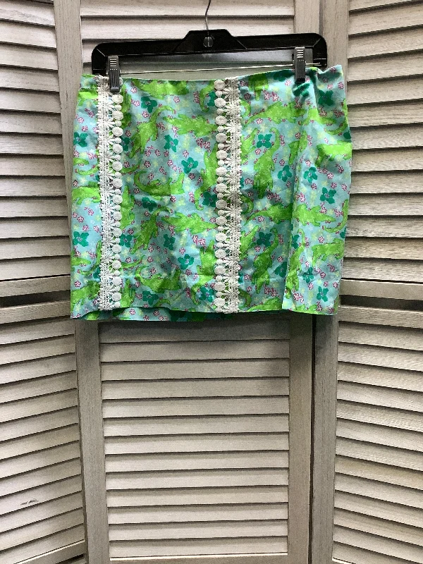 Blue & Green Skirt Designer Lilly Pulitzer, Size 4 velvet skirt glossy
