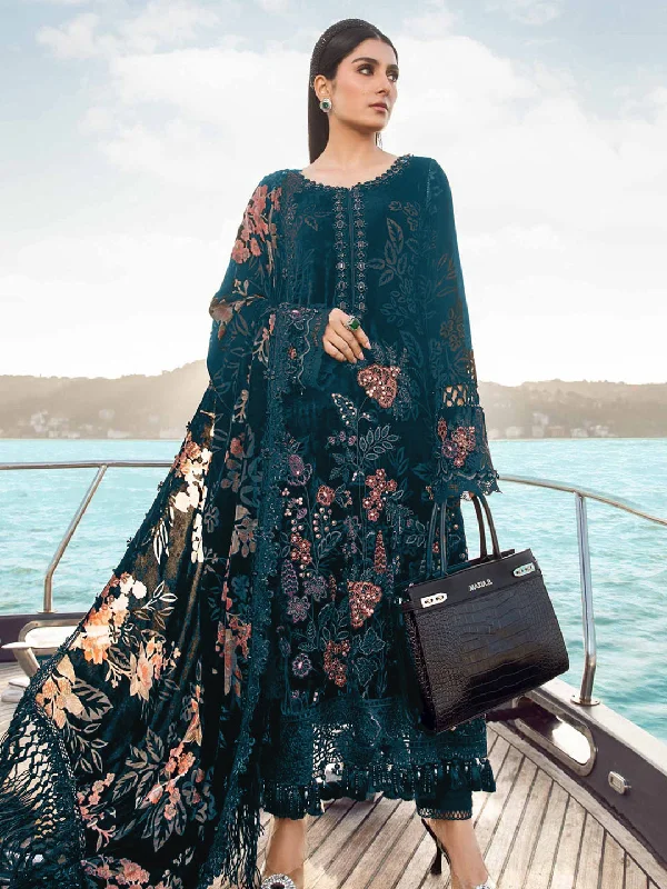 Teal Classy Designer Semi-Stitched Pant Suit With Embroidery Work Relaxed Casual Leggings
