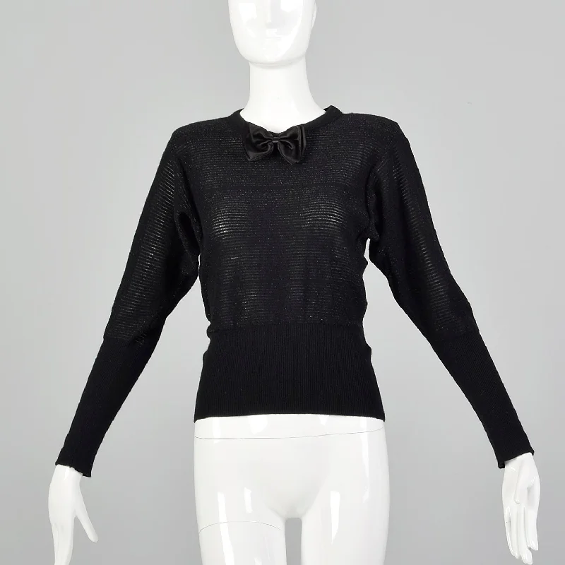 Sonia Rykiel 1980s Black Lurex Stripe Sweater Hooded Sweater Collared Sweater Shawl Collar