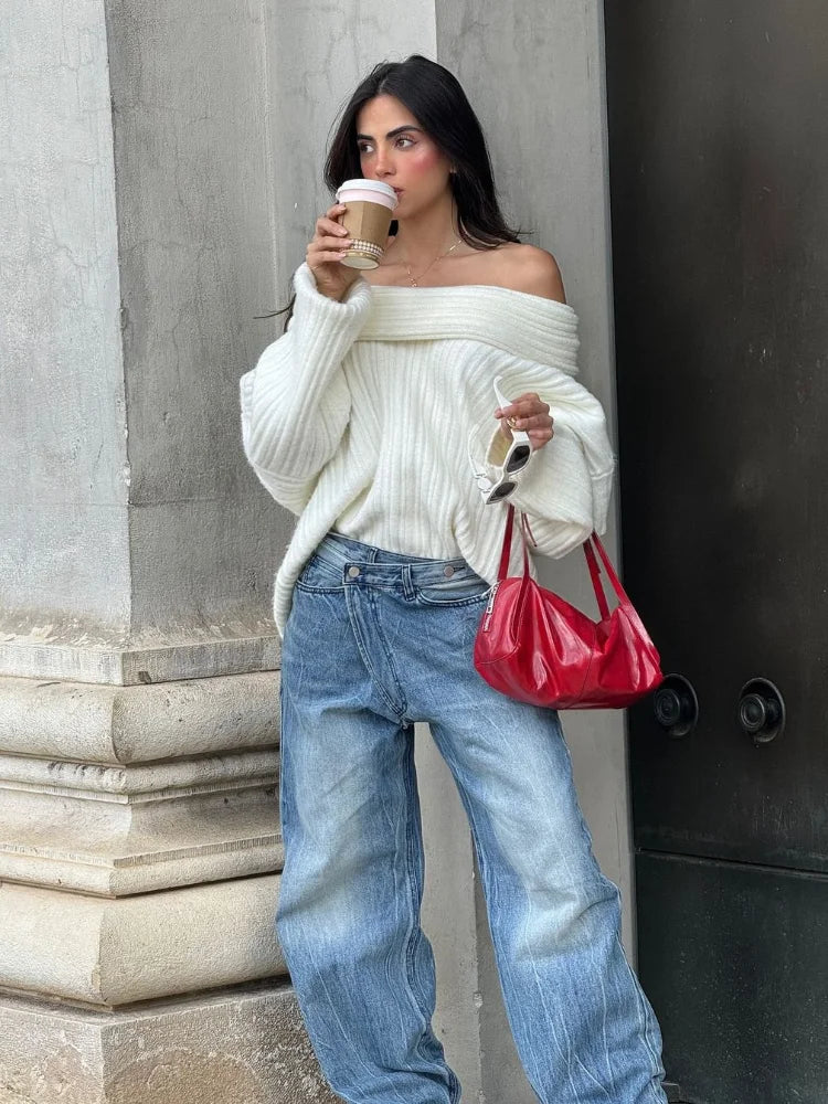 Fashion Off Shoulder Solid Ultra Soft Knitted Sweater Chenille Blend Fleece Blend Nylon Blend
