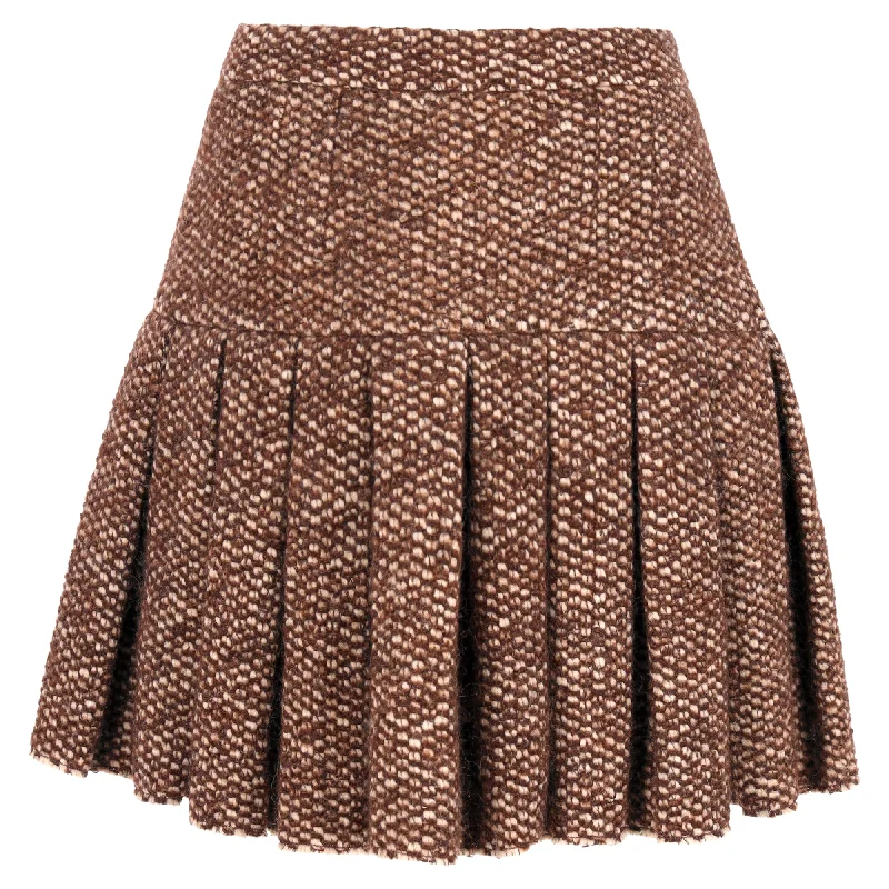 Dolce & Gabbana Pleated Mini Skirt in Brown Acrylic leather skirt bold