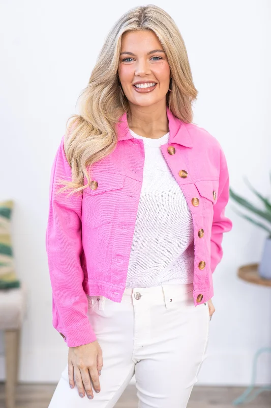 Pink Button Down Denim Jacket Herringbone Jacket Checkered Jacket Solid Jacket