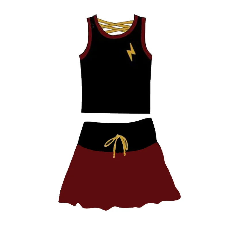 Preorder GSD2067 Black red Lightning Milk silk sleeveless top skirts shorts Girls Boutique Summer clothes  202502 chiffon skirt floaty