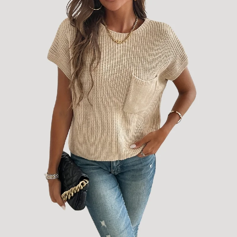 Cap sleeve knit sweater top Cable Knit Ribbed Knit Lace Knit
