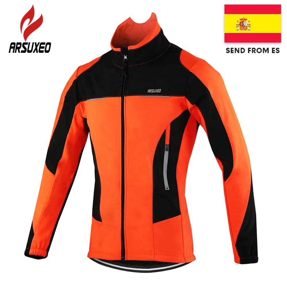 ARSUXEO Fleece Thermal Cycling Jacket Autumn Winter Warm Up Bicycle Clothing Windproof Windbreaker Coat MTB Bike Jerseys Fleece Fabric Down Fabric Feather Fabric