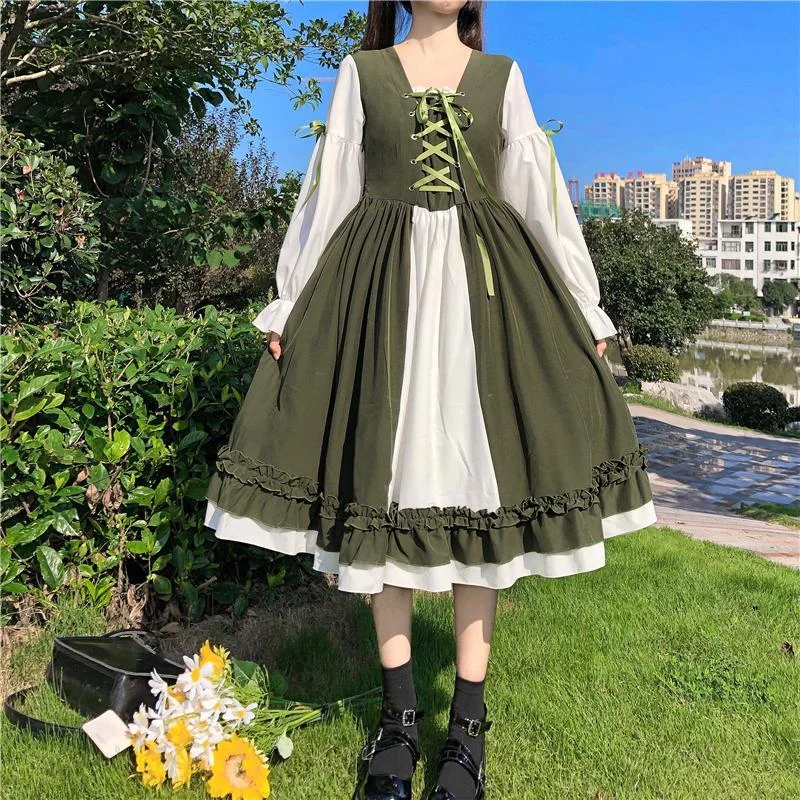 Bella Philosophy Japanese Lolita Dress Girl Victorian Vintage Bow Lace Princess Party Dress Sundress Midi Dress Femme Vestidos Turtleneck Neckline Stylish