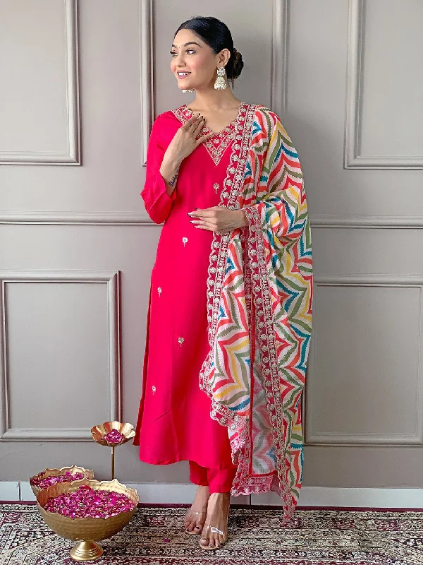 Pink Designer Readymade Pant With Printed Embroidery Work Relaxed Lounge Trousers