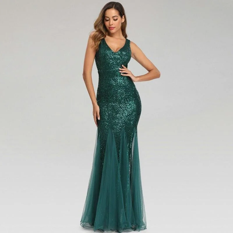 Green Evening Dress Sleeveless Elegant Mermaid Long Formal Party Dress Tunics Trendy modern