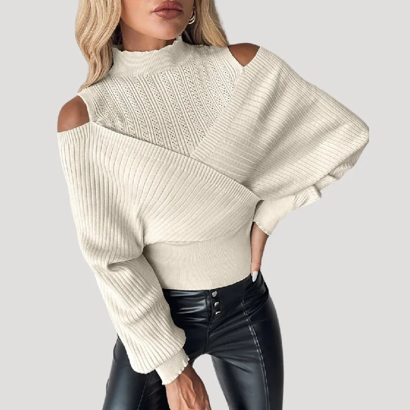 Cold shoulder wrap knit sweater Cashmere Blend Cotton Blend Poly Blend