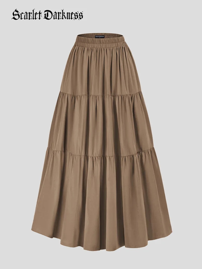 Tiered Elastic High Waist Swing Skirt with Pocket chiffon skirt floaty
