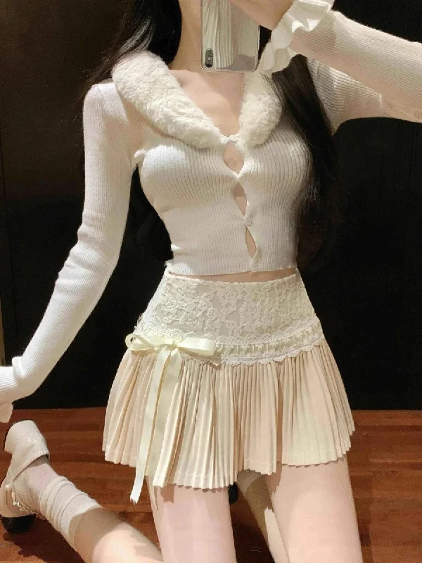 Coquette Lace Pleated Mini Skirt silk skirt lustrous