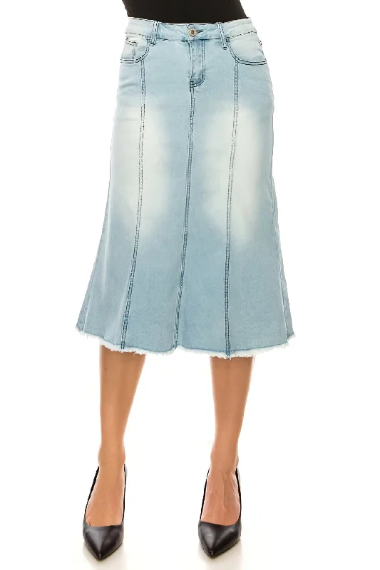 Calf  Length Stretch Denim A-Line Skirt (89134-SKT) wool skirt warm