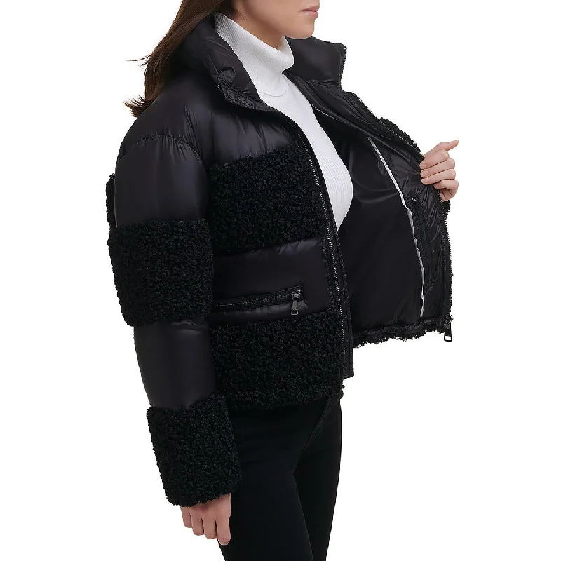 DKNY Womens Sherpa Cold Weather Puffer Jacket Oversized Jacket Tailored Jacket Straight Jacket