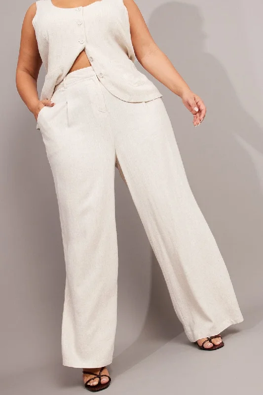 Beige Wide Leg Pants High Rise Casual Yoga Pants