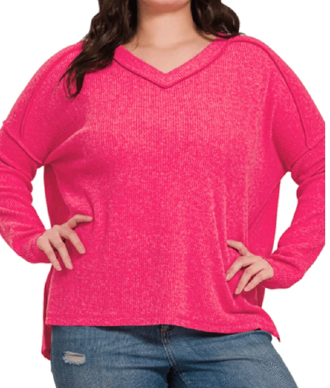 Sophia V-Neck Drop Shoulder Sweater Plus Lightweight Heavyweight Midweight