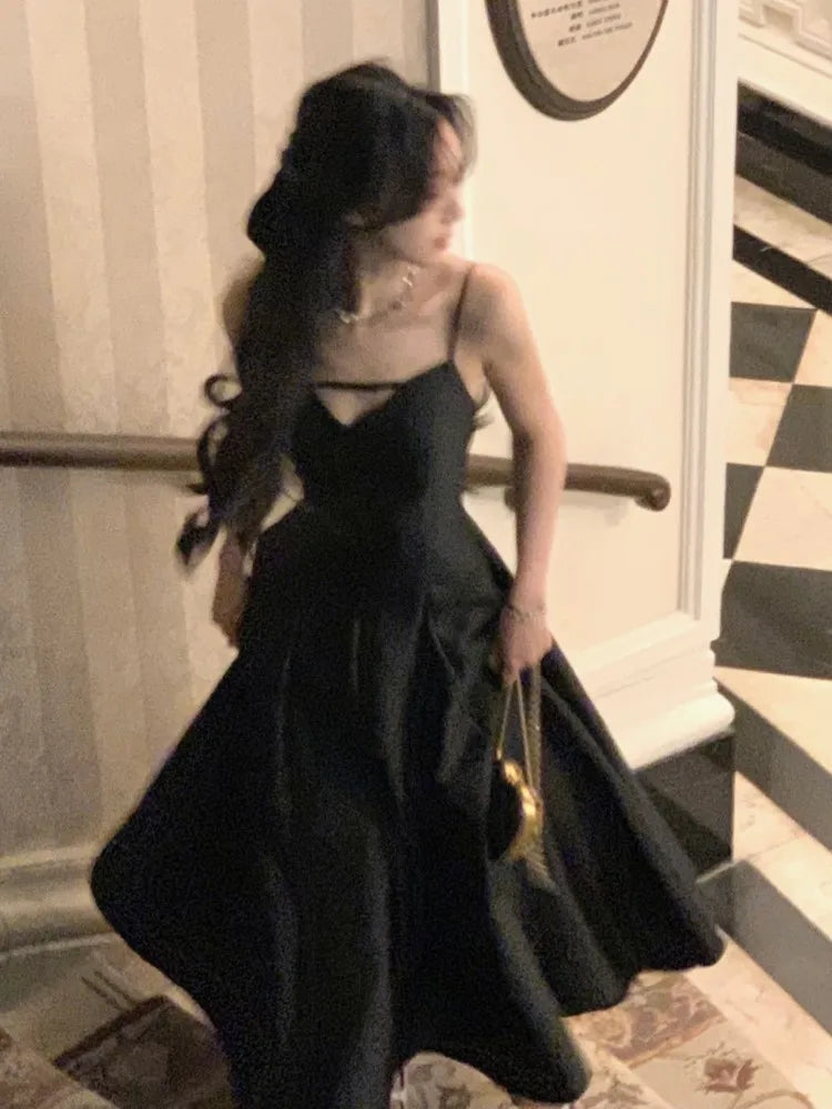 LIZAKOSHT  -  Elegant Solid Princess Evening Party Dress French Romantic Black Big Hem Graduation Dresses Korean Summer Strap Wedding Vestidos Tunics Seasonal trendy
