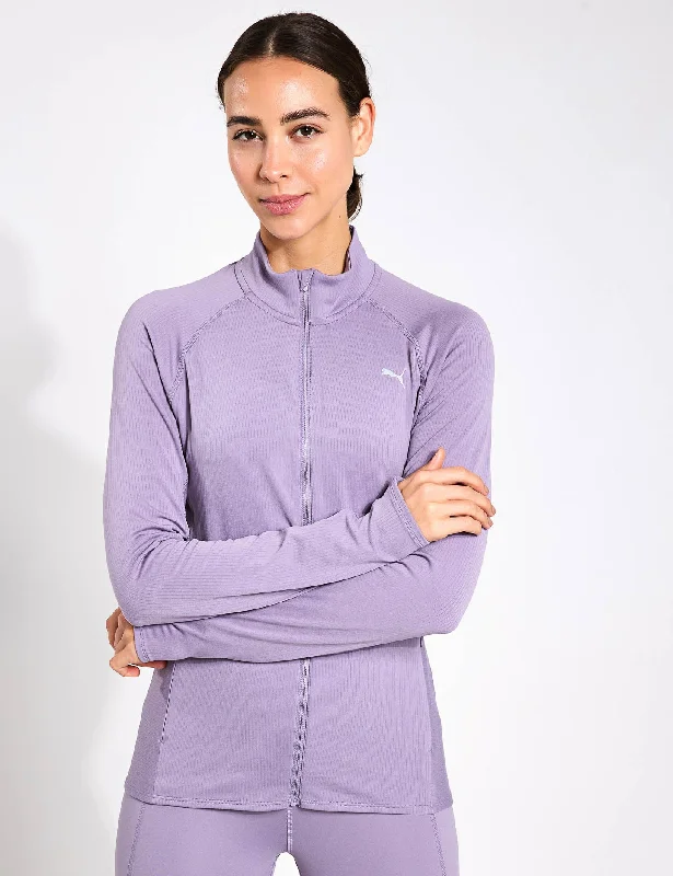 Run For Her Ribbed Full-Zip Jacket - Pale Plum Tiered Jacket Buttoned Jacket Zippered Jacket