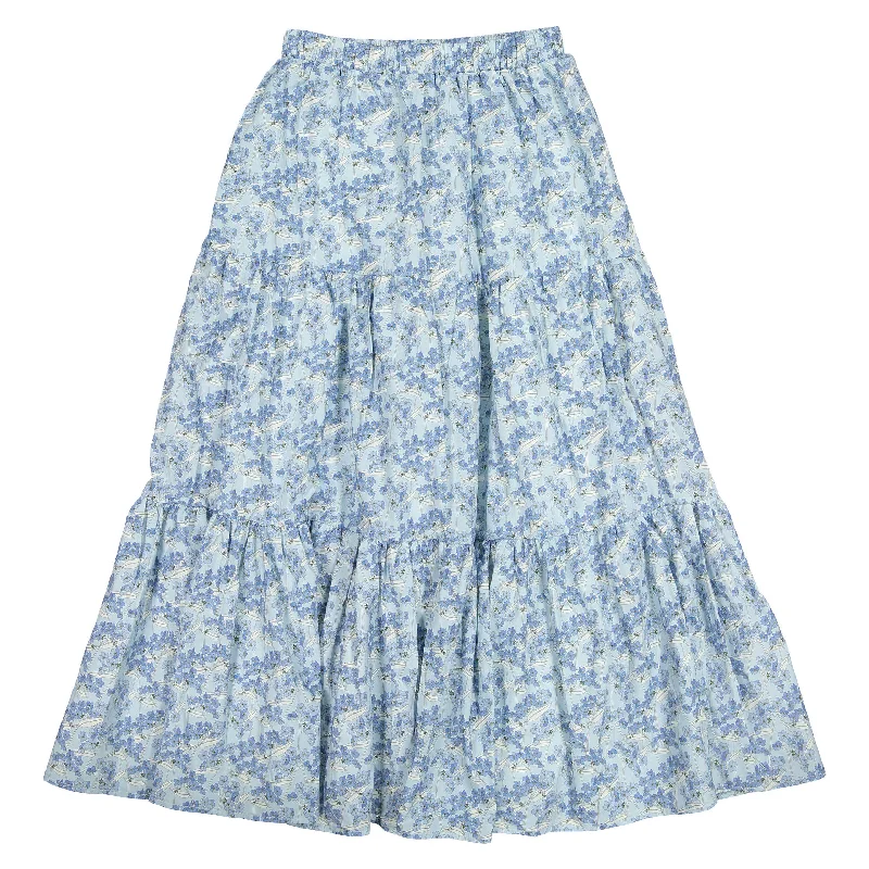Ava and Lu Light Blue Floral  Tiered Skirt lace skirt intricate