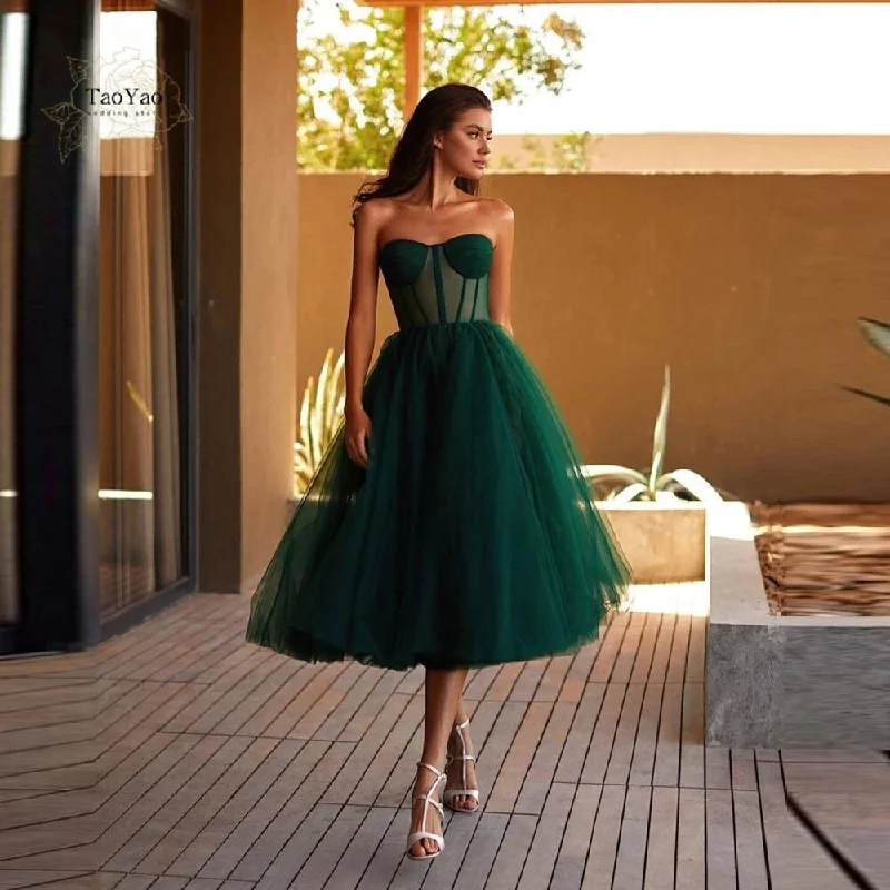 Tea Length Evening Dresses Elegant Lady Short Party Dress A-Line Evening Gown Sleeveless Sweetheart Neck Cocktail Dresses Tunics Versatile stylish