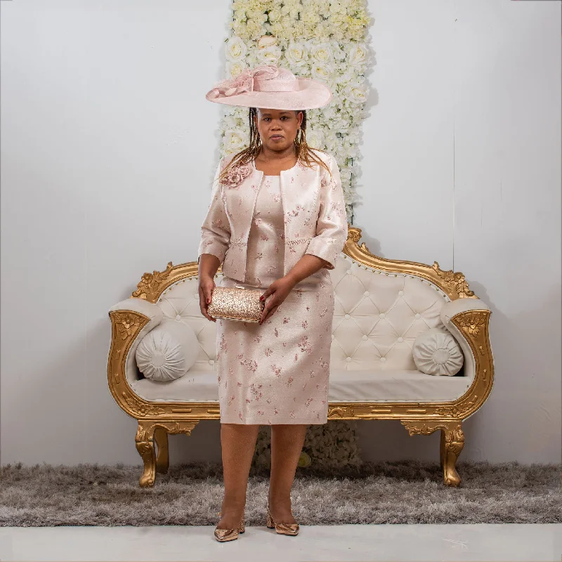 Elegant Pink Jacquard Dress and Jacket for Wedding Fitted Jacket Loose Jacket Oversized Jacket