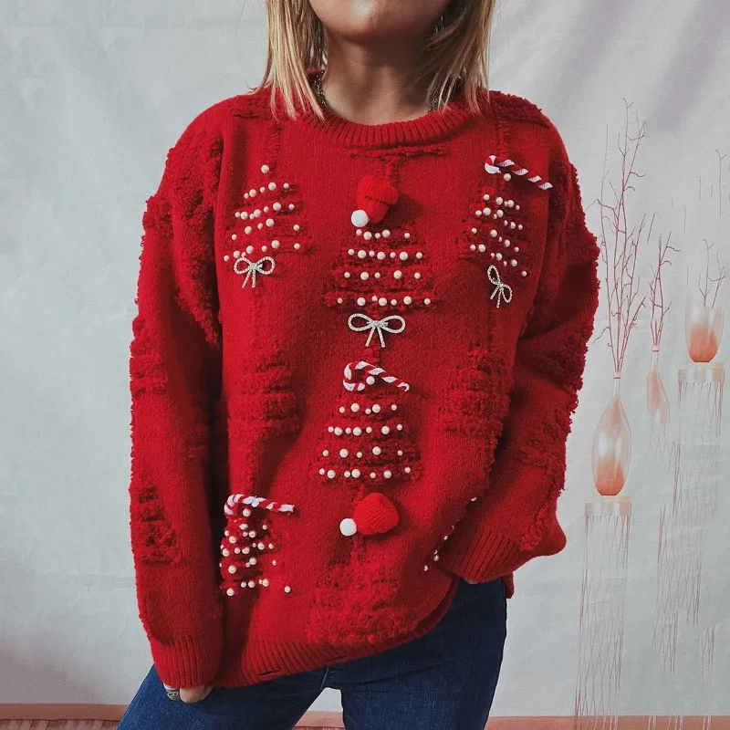 O-Neck Lantern Sleeve Loose Knitted Casual Christmas Sweater Long Sweater Short Sweater Cropped Sweater