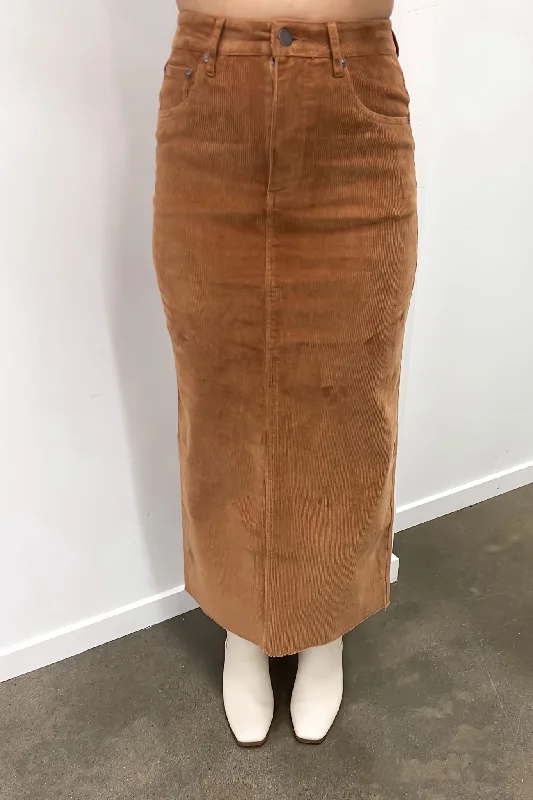 Huntley Cord Maxi Skirt Tan wool skirt thick