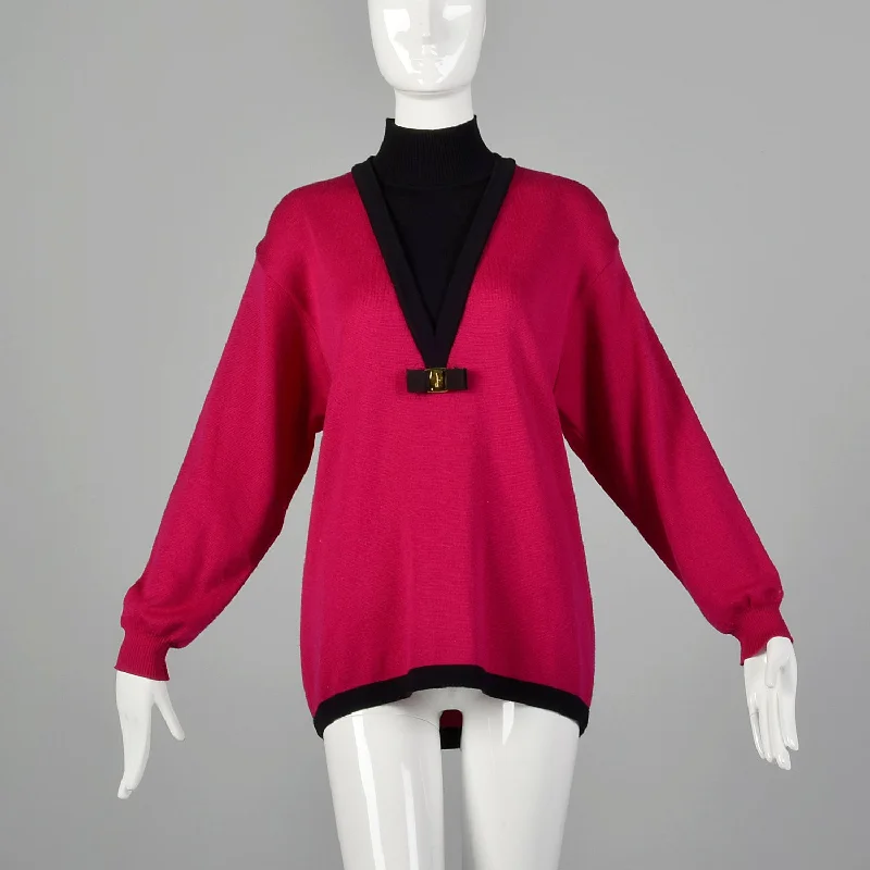 XL Ferragamo Pink & Black Sweater 1990s Elegant Classic Vintage