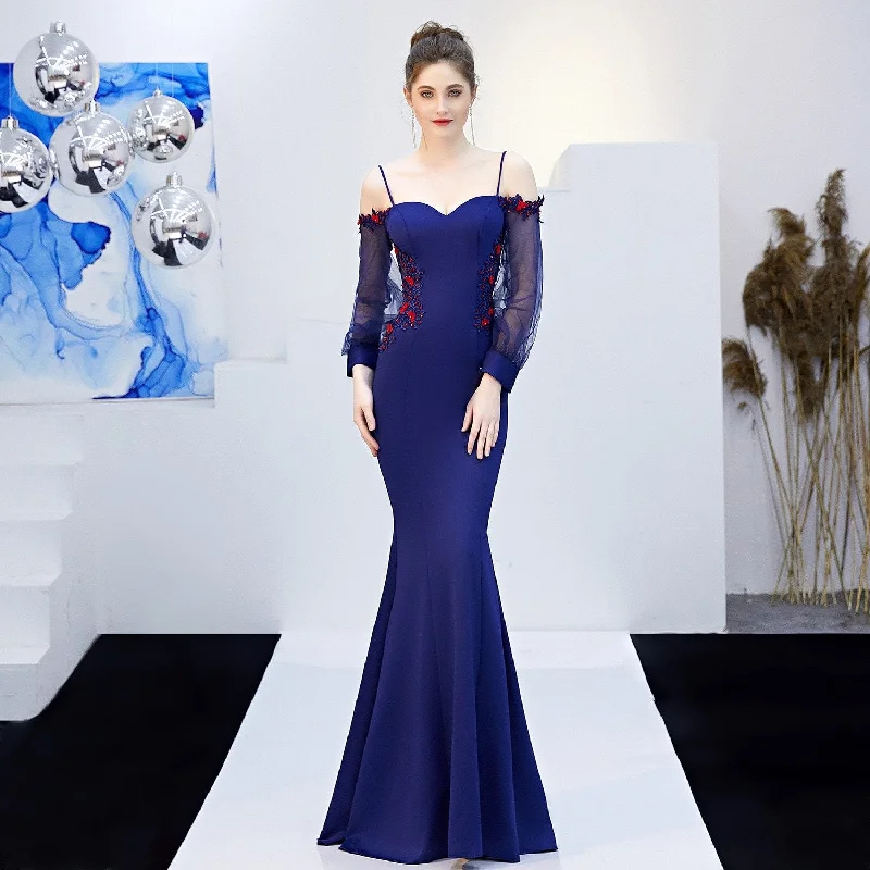 Backless Appliques Beading Long Bridesmaid Dress Strap Formal Wedding Party Dress Boatneck Modish Everyday