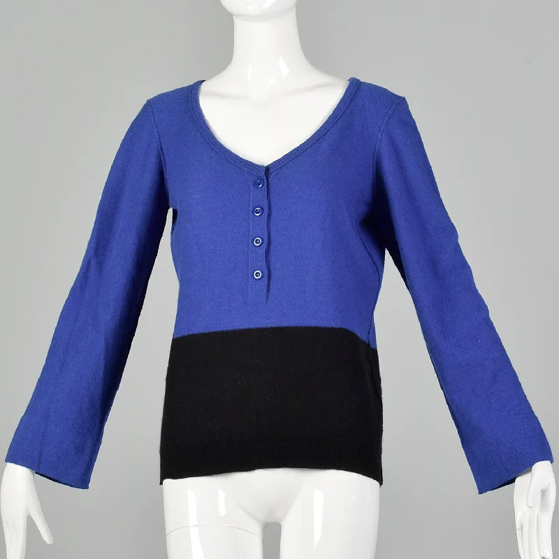 Medium Sonia Rykiel 1990s Blue and Black Color Blocked  Sweater Casual Formal Business