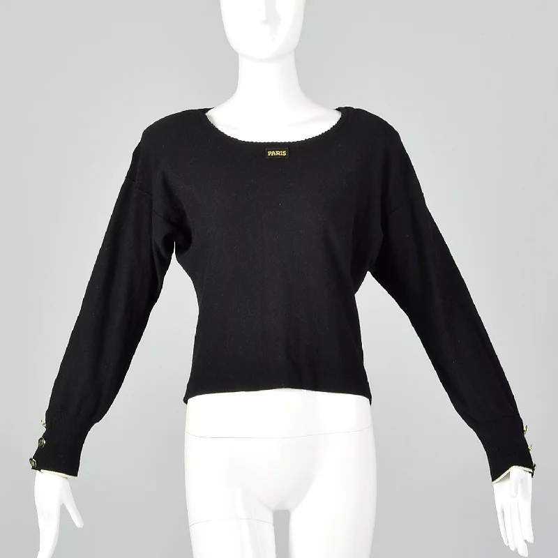 Large Sonia Rykiel 1980s Classic Black Sweater Velvet Chenille Corduroy