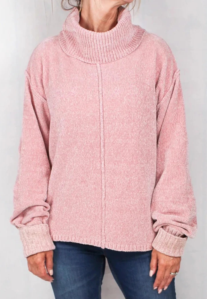 LADIES REVERSE STITCH SWEATER in ROSE Chenille Fabric Brocade Fabric Lace Fabric