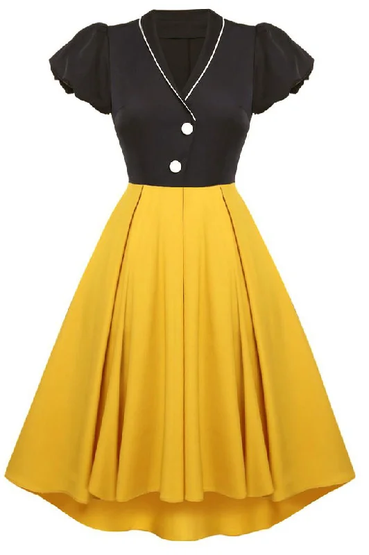 Black And Yellow Short Sleeve A-Line Homecoming Party Dress Tunics Distressed trendy
