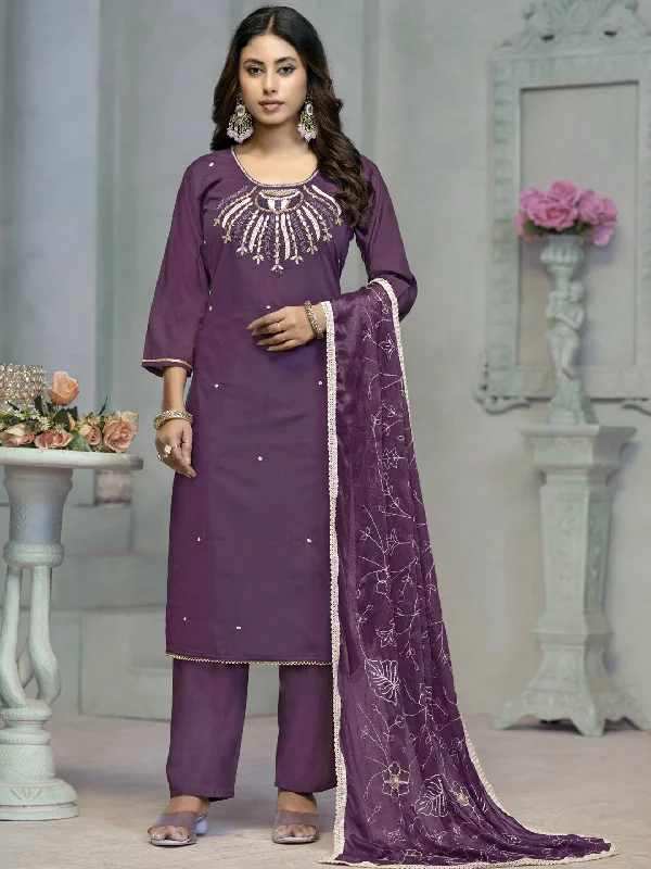 Purple Designer Readymade Pant Suit With Embroidery Work Chic Checkered Pants