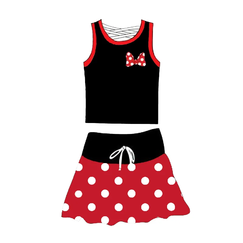Preorder GSD2069 Black red dot bow Milk silk sleeveless top skirts shorts Girls Boutique Summer clothes  202502 tulle skirt dreamy