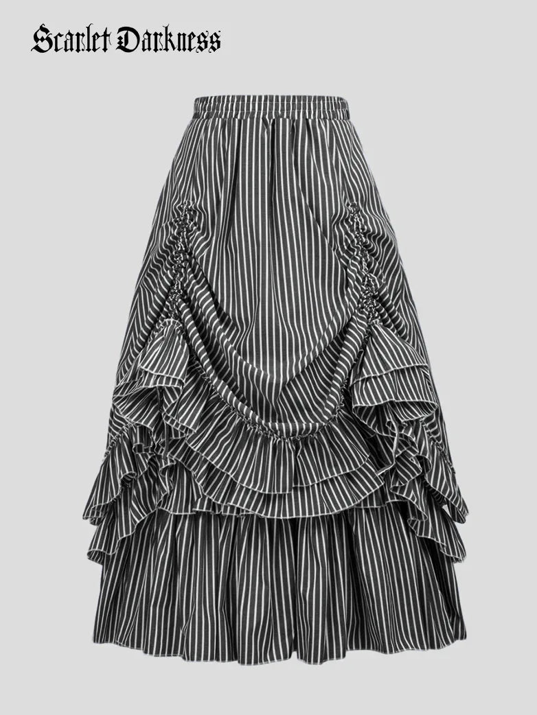 Layered Ruffled Hem Adjustable A-Line Skirt corduroy skirt durable