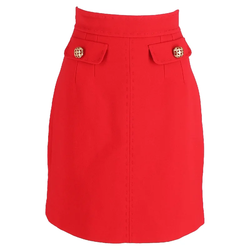 Dolce & Gabbana Button Detail Skirt in Red Wool athletic skirt fit