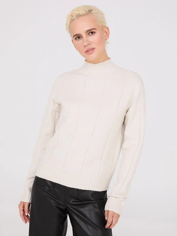 Square Pattern Mock Neck Sweater Mesh Sweater Canvas Denim
