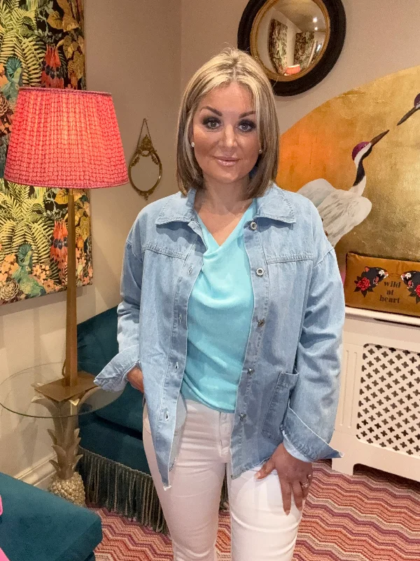 Jane stretch Denim Utility Jacket Satin Jacket Silk Jacket Chiffon Jacket