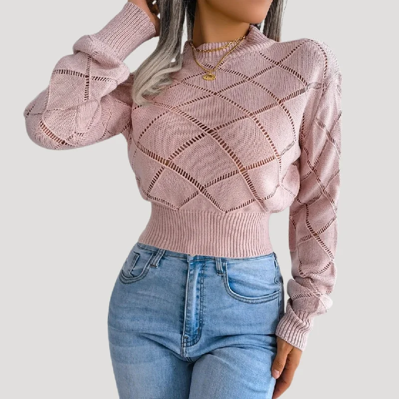 Diamond knit cropped sweater Fitted Loose Oversized