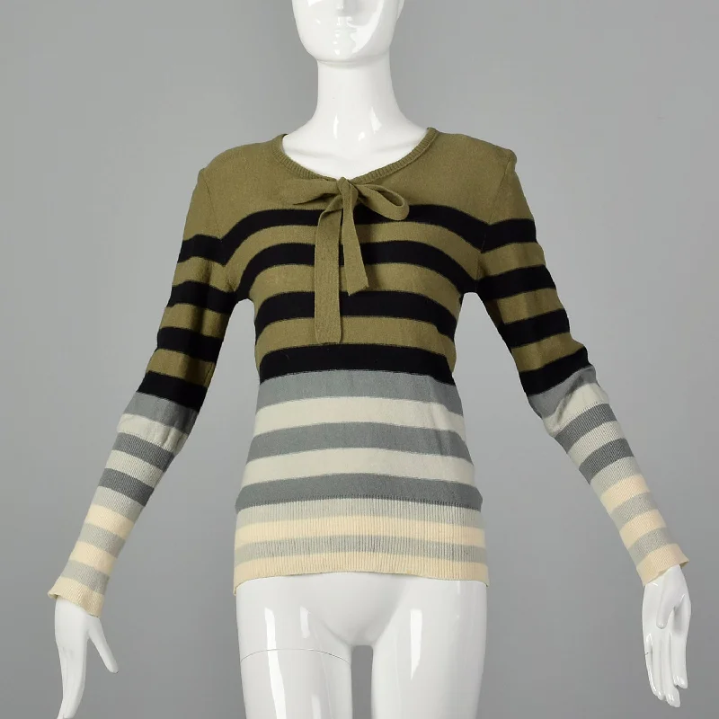 Sonia Rykiel 1990s Lightweight Green Stripe Sweater Terry Terry Cloth Terry Knit