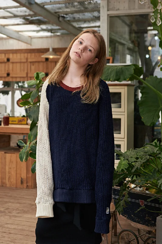Arthur Sleeve Sweater - Navy Real Fur Shearling Chenille