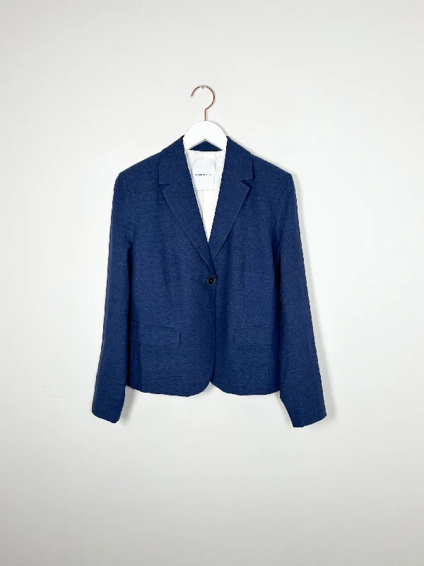 Pomandère - Single Button Jacket - Indaco One-Shoulder Jacket Off-the-Shoulder Jacket Asymmetrical Jacket