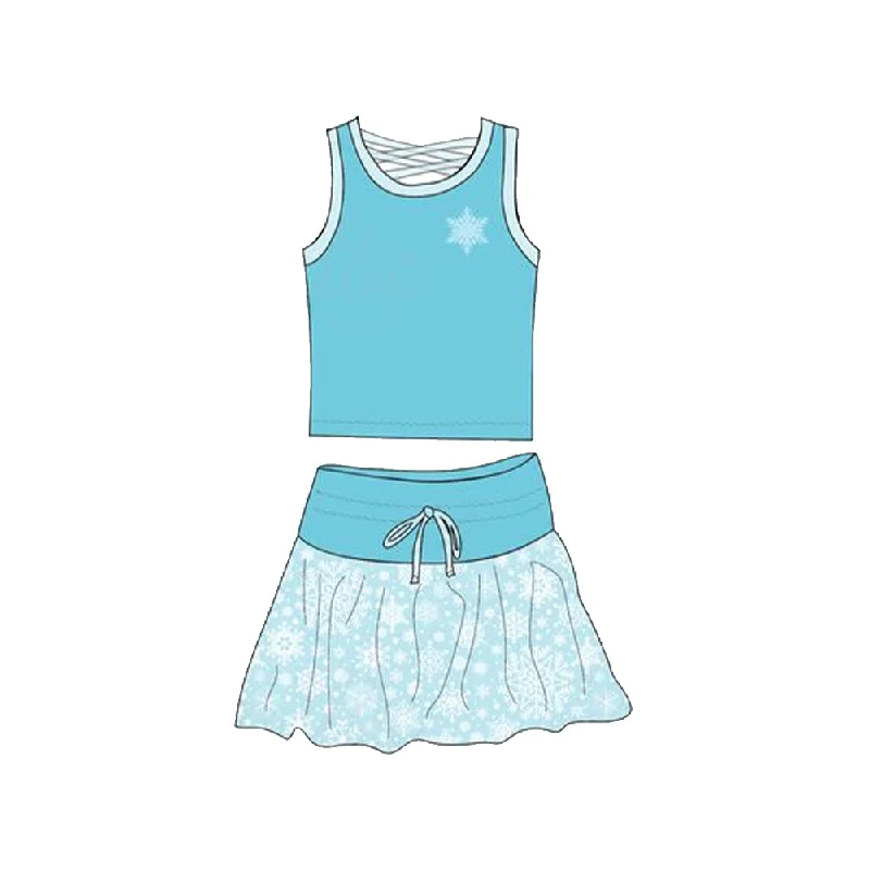 Preorder GSD2074 Mint Blue snowflake  Milk silk sleeveless top skirts shorts Girls Boutique Summer clothes  202502 leather skirt sleek