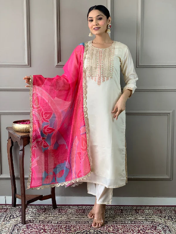 White Trendy Designer Readymade Pant Suit With Embroidery Work Comfortable Denim Trousers